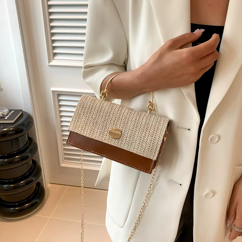 Woven Lock PU Shoulder Bag