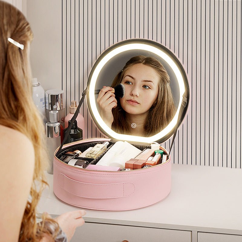Round LED Mirror Travel Cosmetic Bag - Vielle