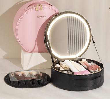 Round LED Mirror Travel Cosmetic Bag - Vielle